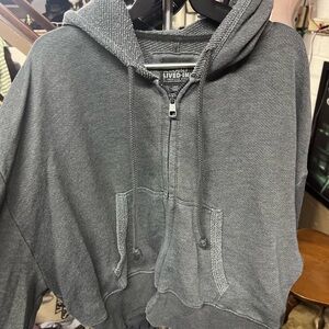 Charcoal Zip Cropped Hoodie Sweater